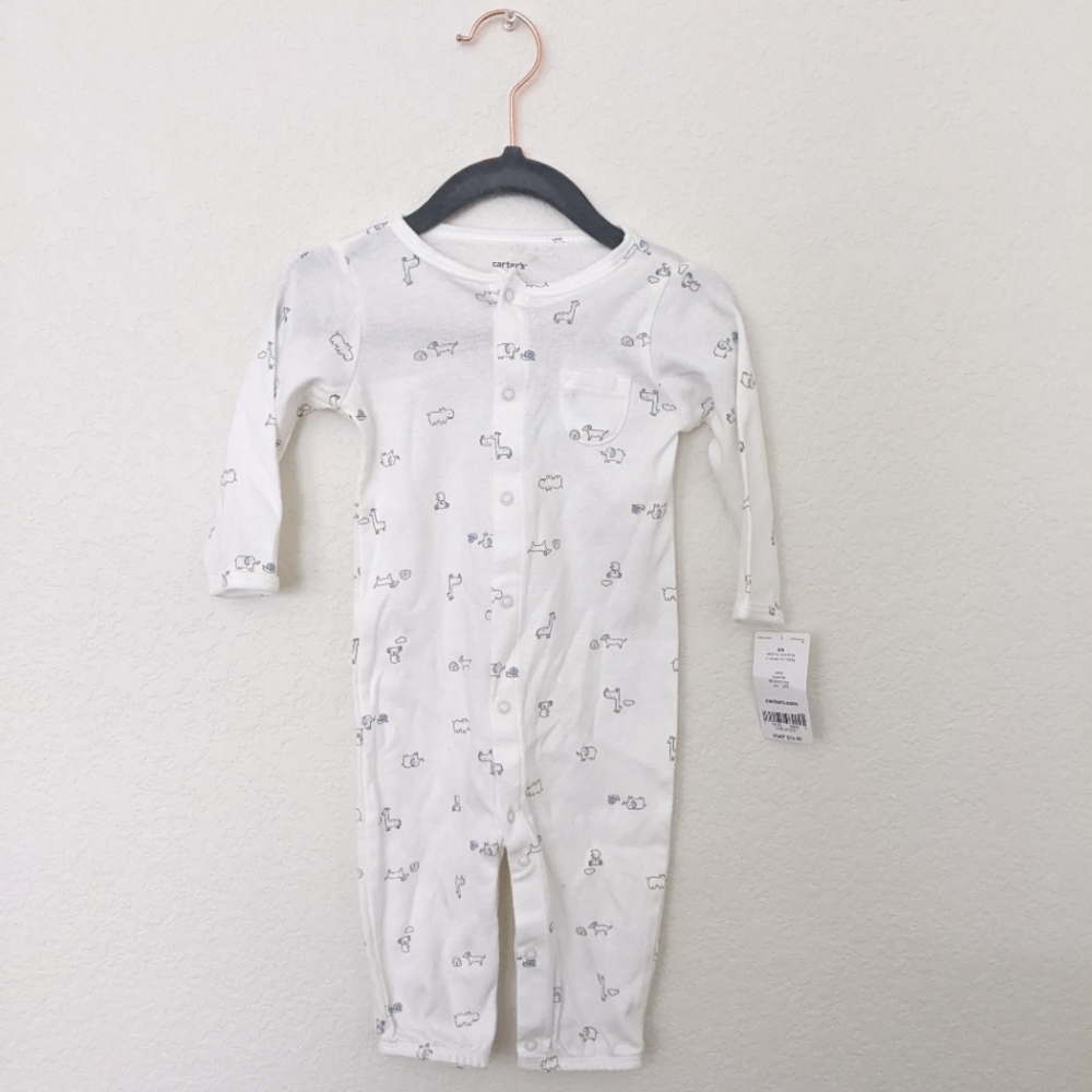 Carter's White Animal Print Button Snap Onesie